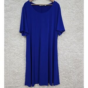Susan Graver Dress Womens 3X‎ Blue Short Sleeve Shift Pocket Stretch Liquid Knit